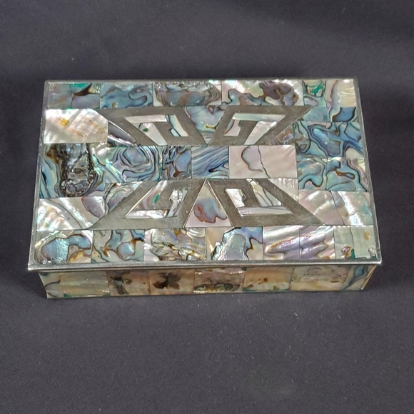 Vintage Abalone Inlay And Silver TrinketJewelry Box 1970